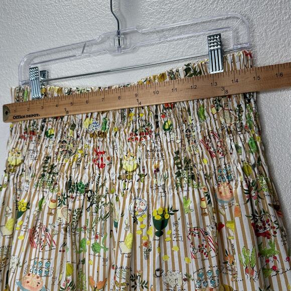 Rhode Artie Shirred Waist Ruffle Hem Printed Cotton Poplin Midi Skirt XL - Picture 15 of 16